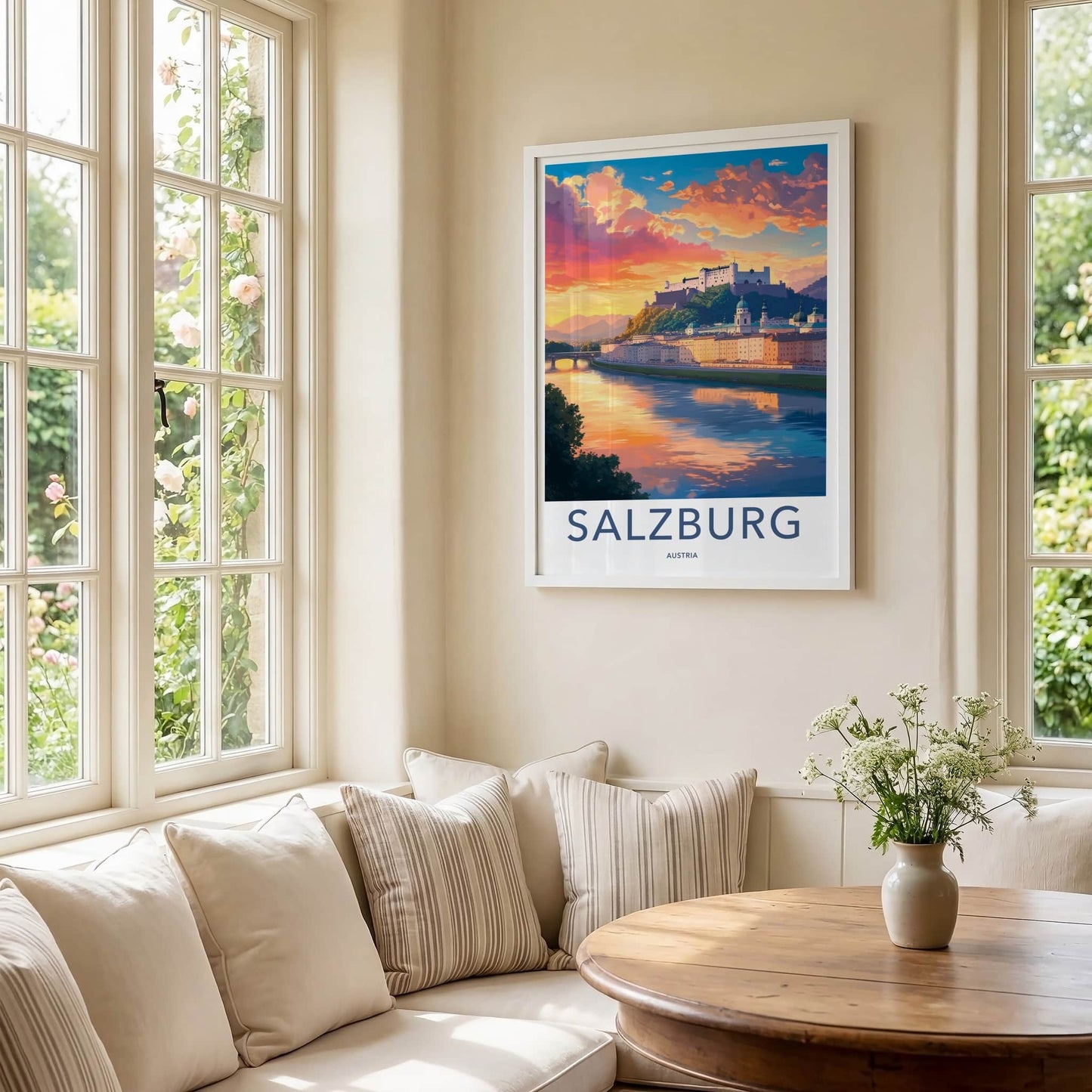 Salzburg Poster - Austria Travel Art - Colorful River Sunset Home Decor