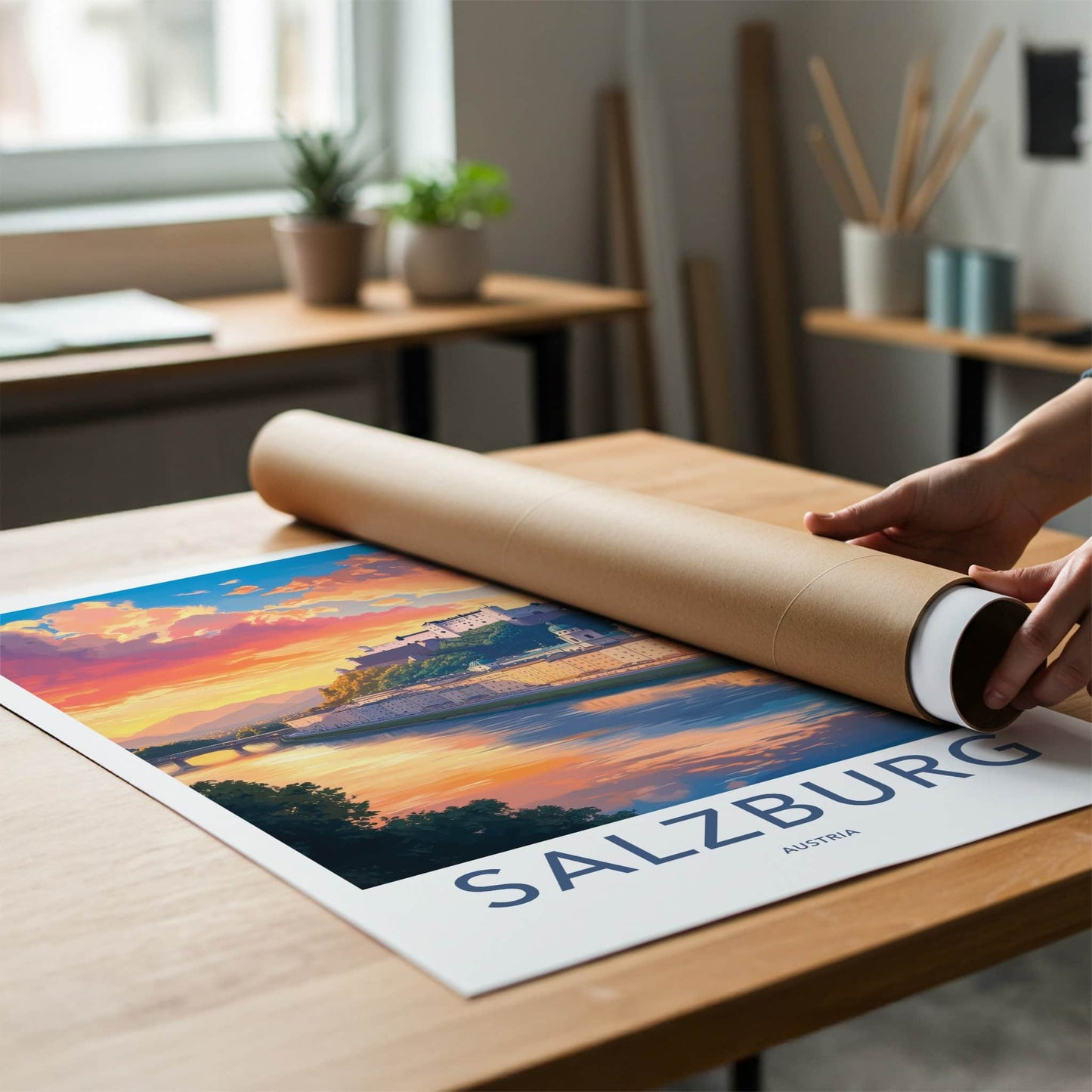 Salzburg Poster - Austria Travel Art - Colorful River Sunset Home Decor