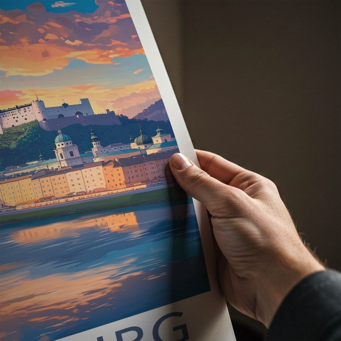 Salzburg Poster - Austria Travel Art - Colorful River Sunset Home Decor