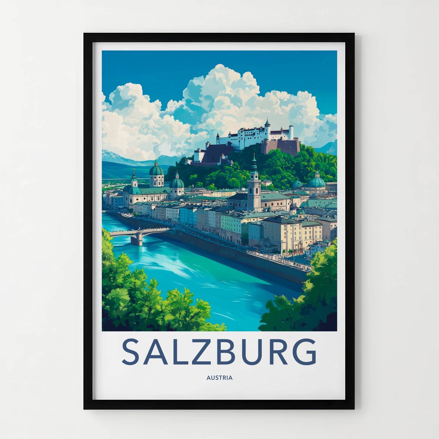Salzburg Poster - Austria Travel Art - Historic River City Home Decor