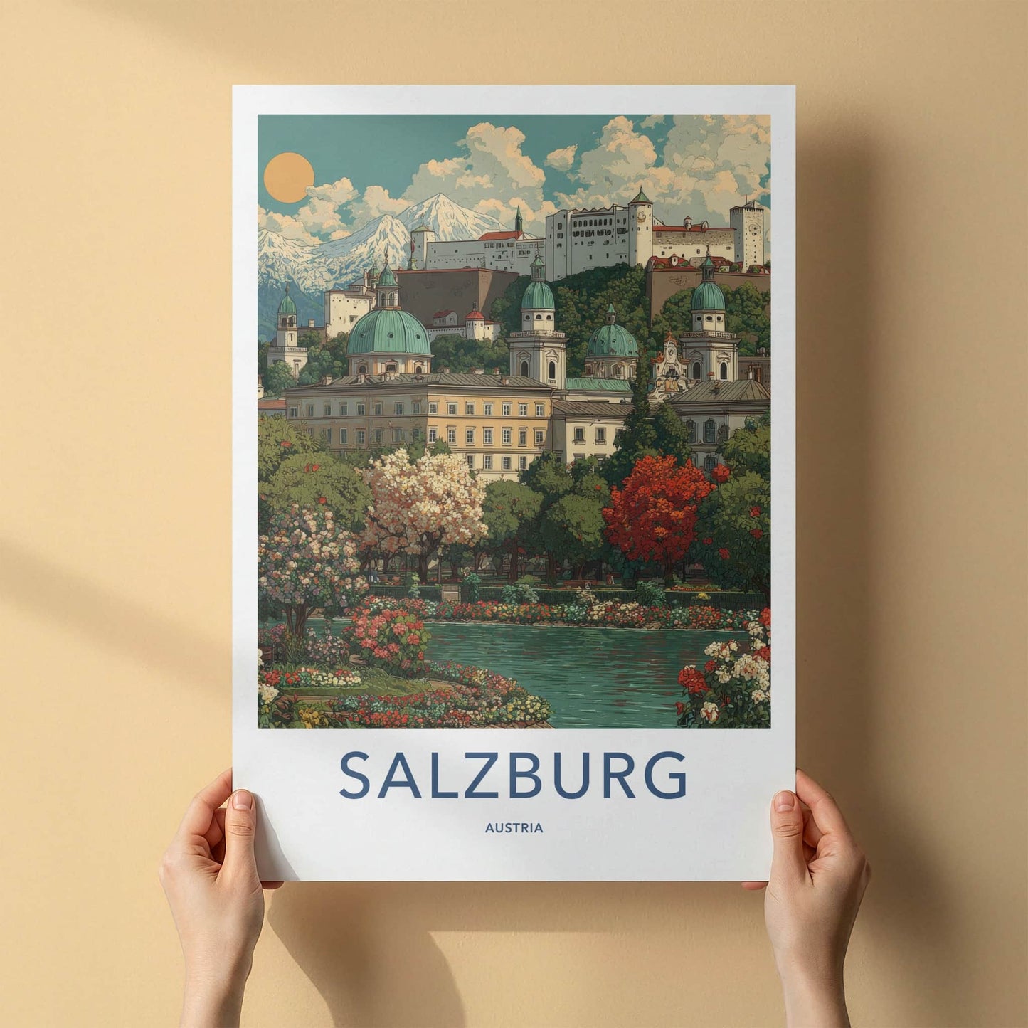 Salzburg Poster - Austria Travel Art - Mountain City Lake Home Decor