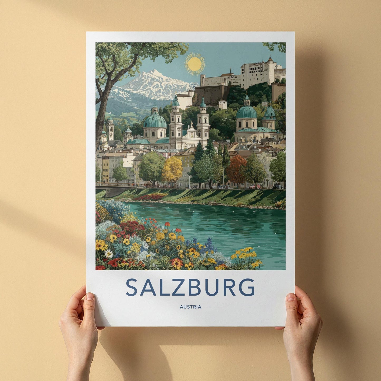 Salzburg Poster - Austria Travel Art - Vibrant River City Home Decor