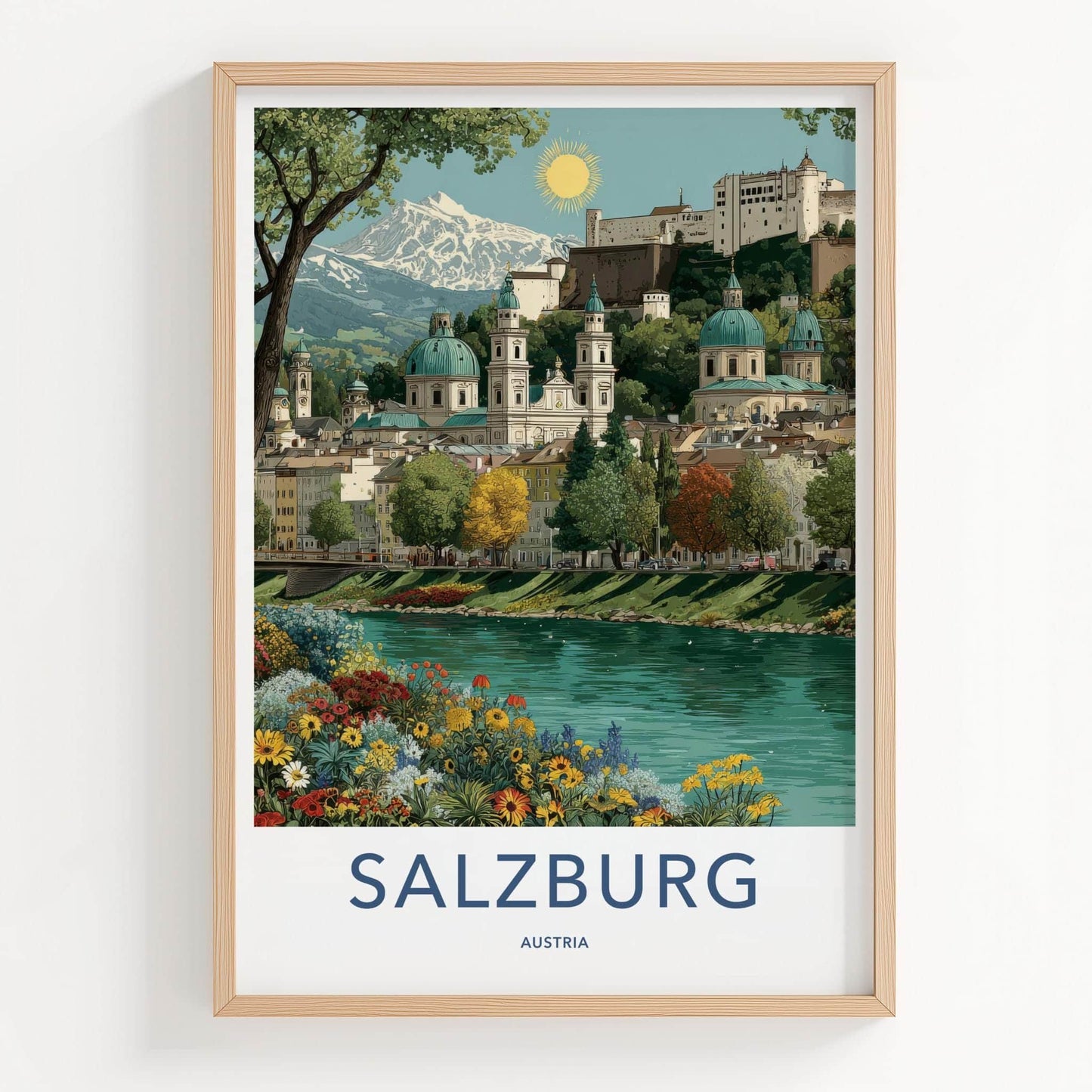 Salzburg Poster - Austria Travel Art - Vibrant River City Home Decor