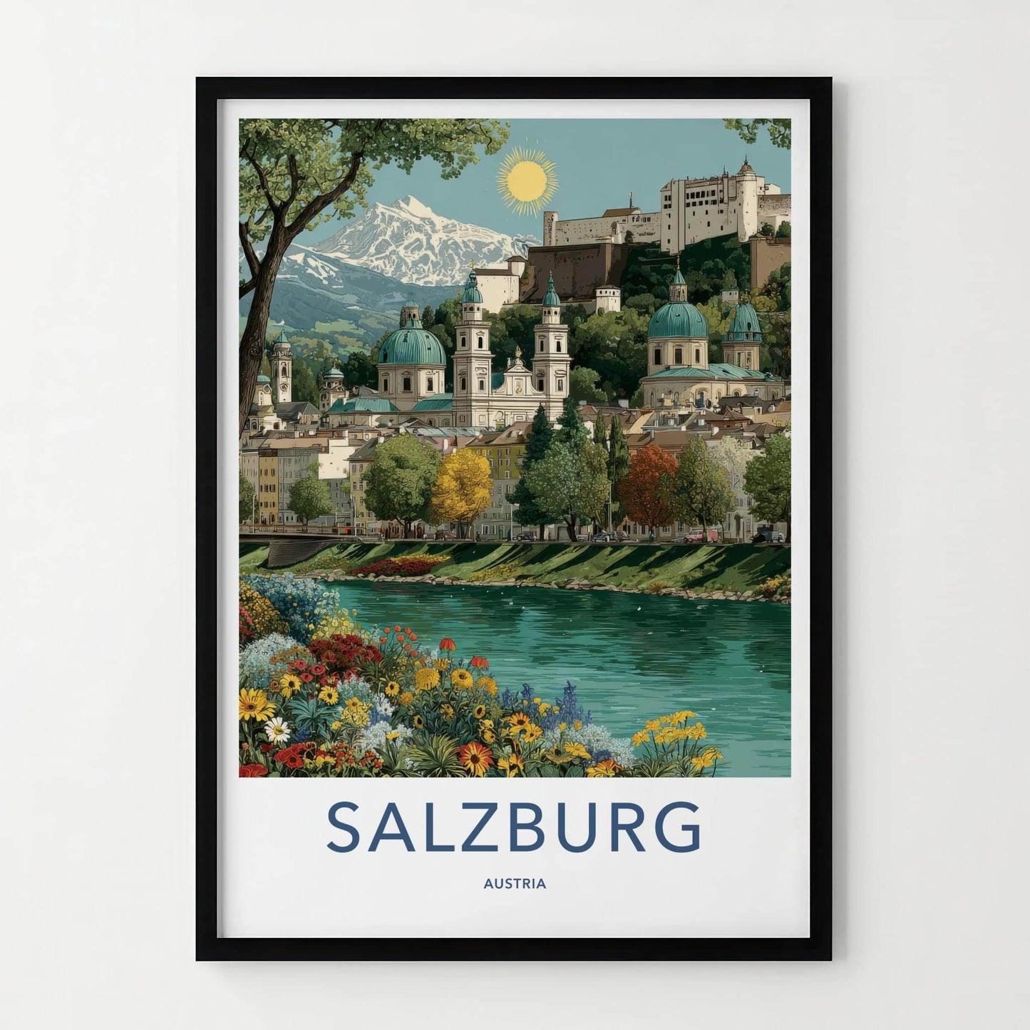 Salzburg Poster - Austria Travel Art - Vibrant River City Home Decor