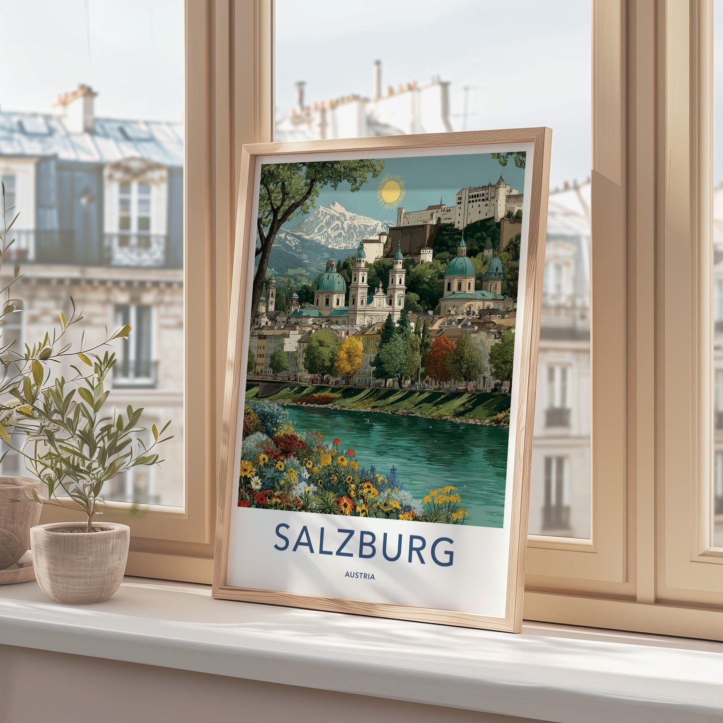 Salzburg Poster - Austria Travel Art - Vibrant River City Home Decor
