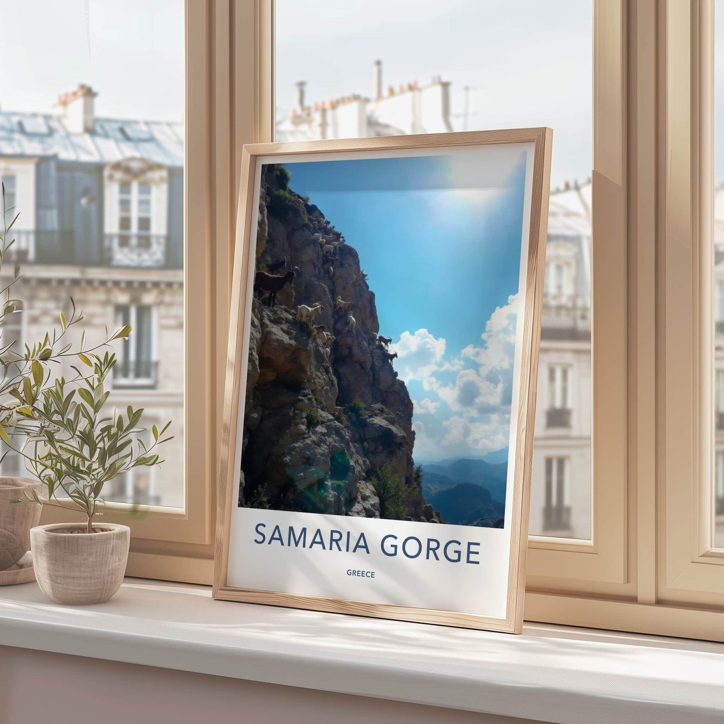 Samaria Gorge Poster - Greece Travel Art - Wild Goats Climb Home Decor