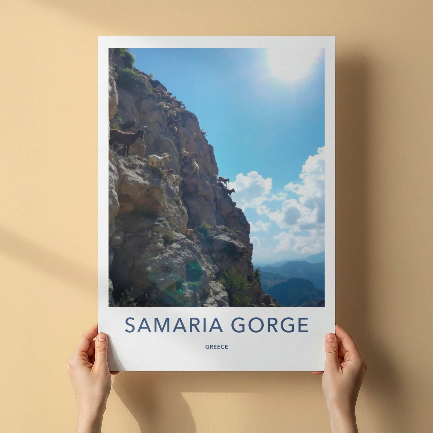 Samaria Gorge Poster - Greece Travel Art - Wild Goats Climb Home Decor