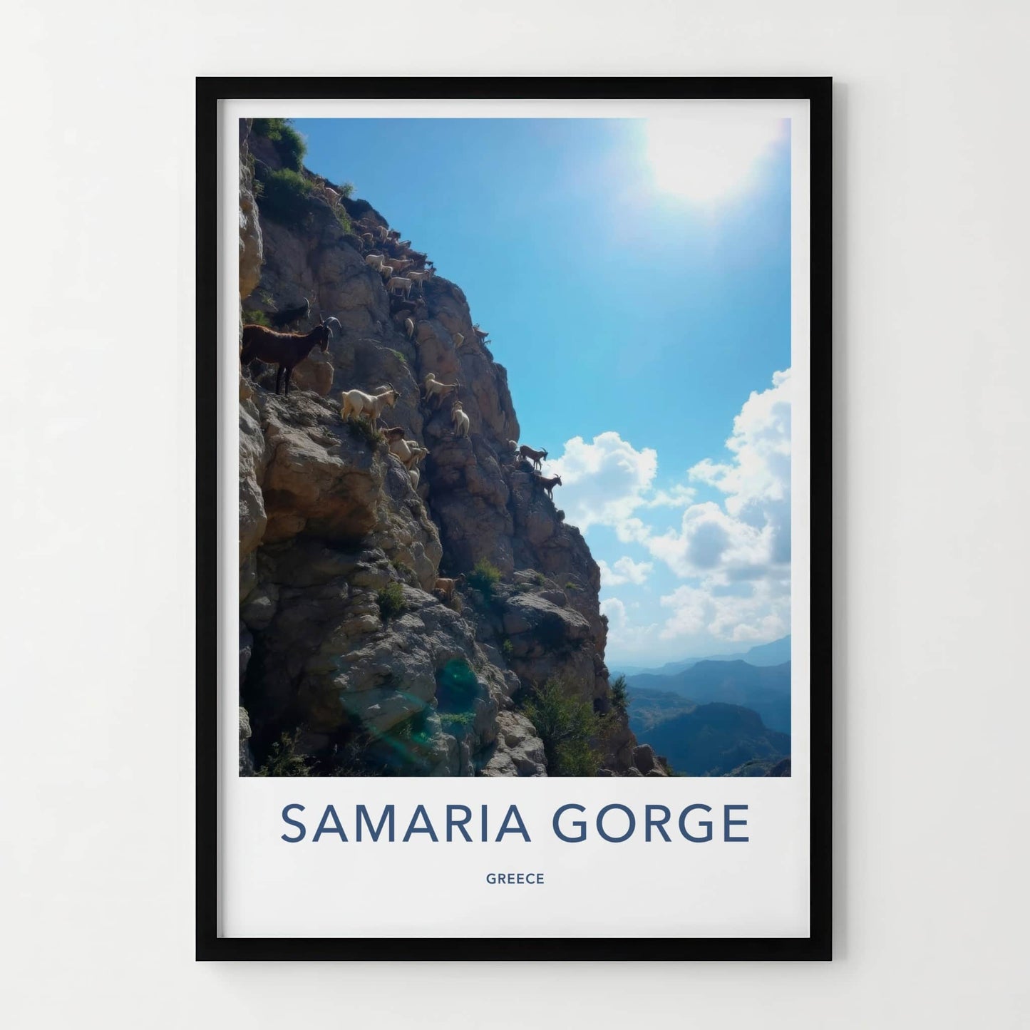 Samaria Gorge Poster - Greece Travel Art - Wild Goats Climb Home Decor