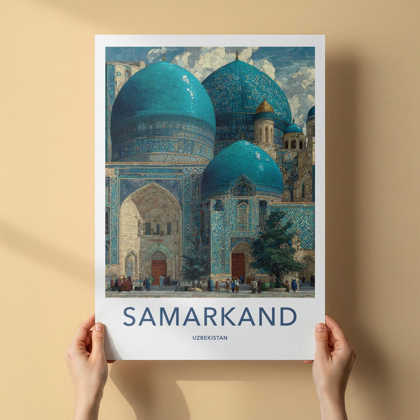 Samarkand Poster - Uzbekistan Travel Art - Blue Tiled Domes Wall Decor