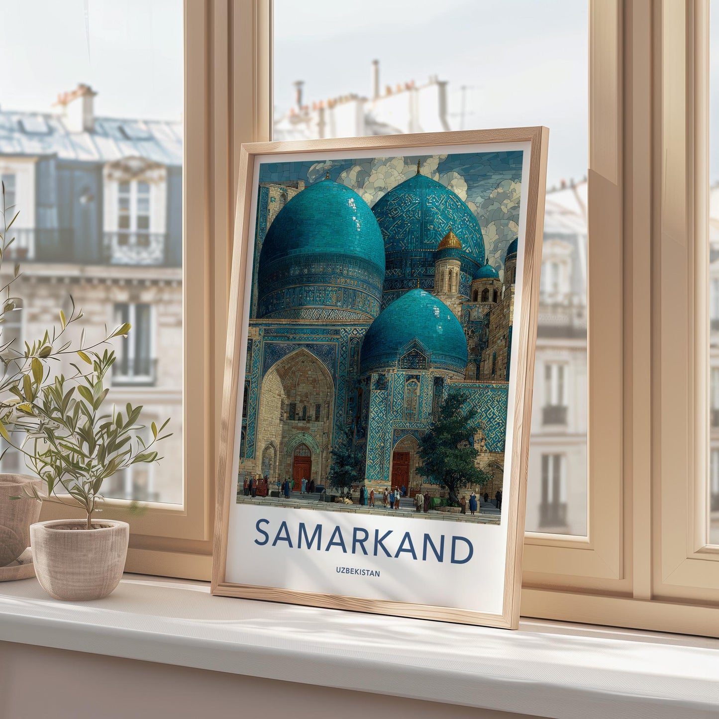 Samarkand Poster - Uzbekistan Travel Art - Blue Tiled Domes Wall Decor