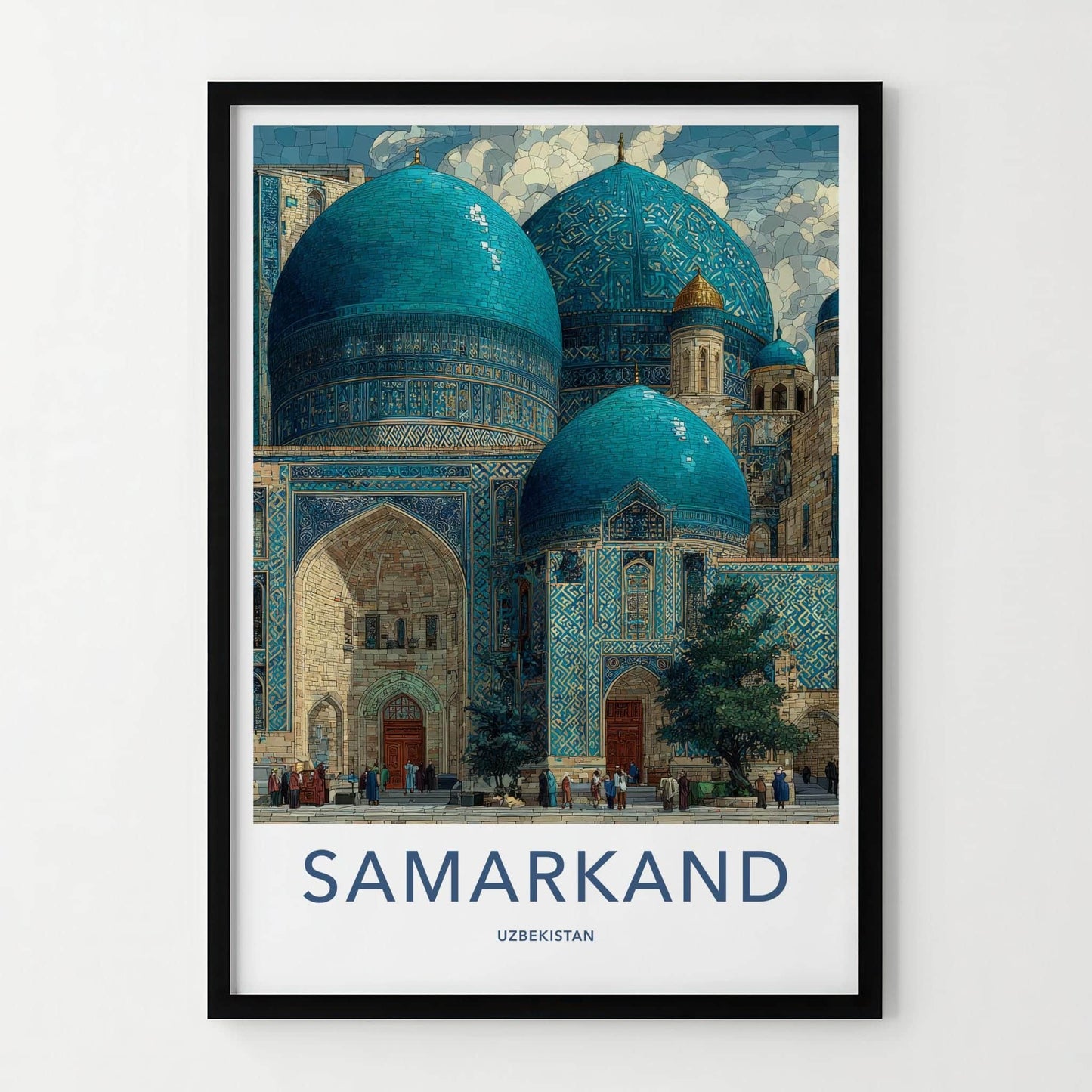 Samarkand Poster - Uzbekistan Travel Art - Blue Tiled Domes Wall Decor
