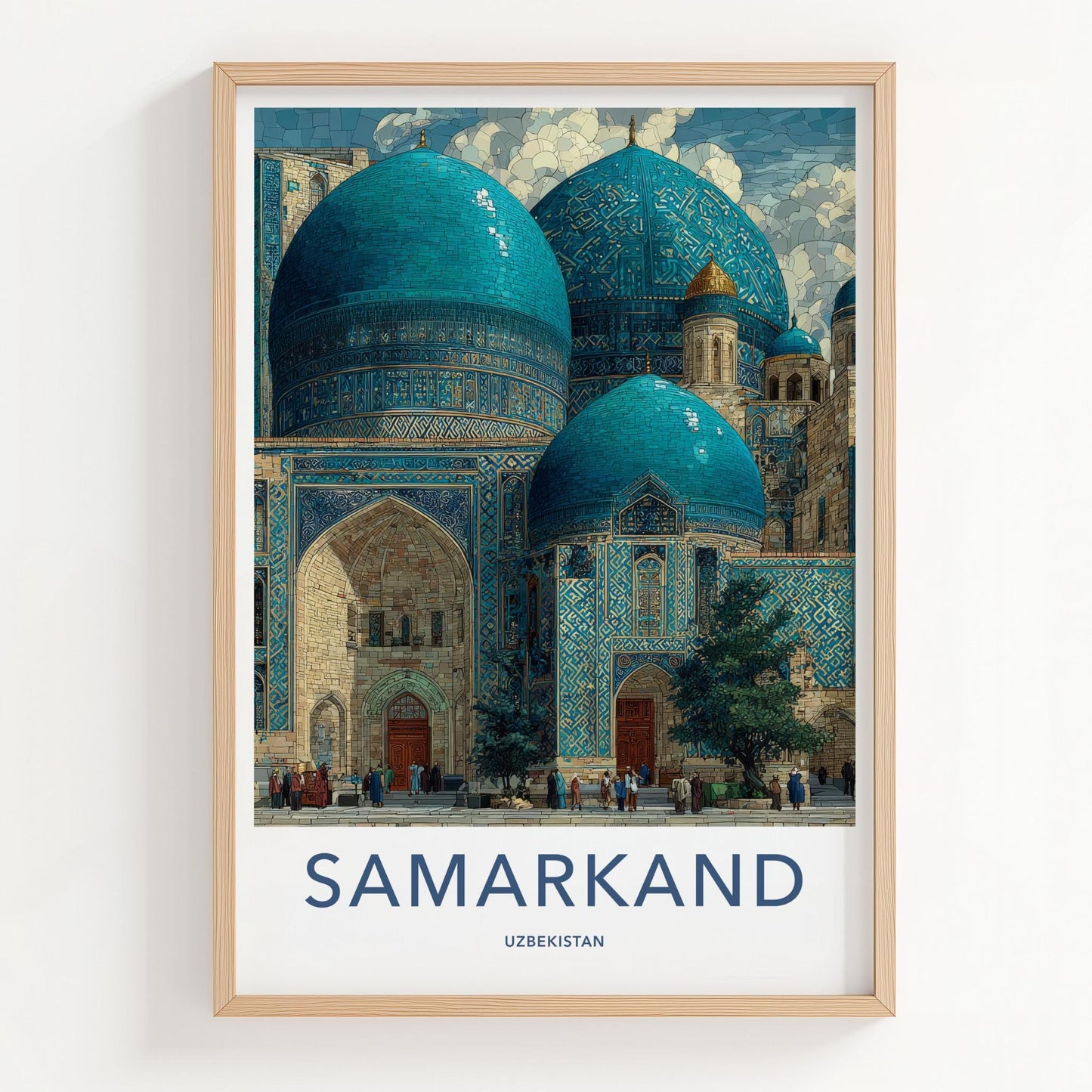 Samarkand Poster - Uzbekistan Travel Art - Blue Tiled Domes Wall Decor