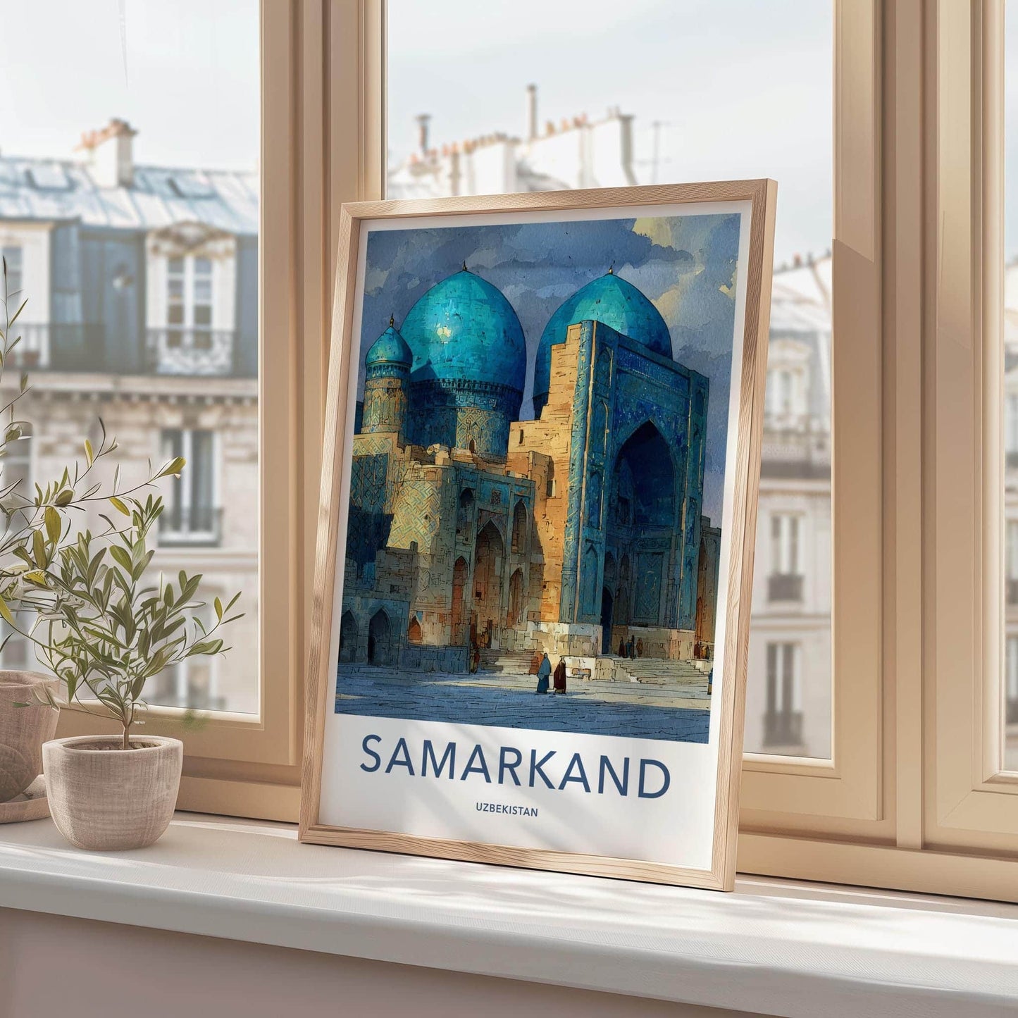 Samarkand Poster - Uzbekistan Travel Art - Majestic Blue Domes Home Decor