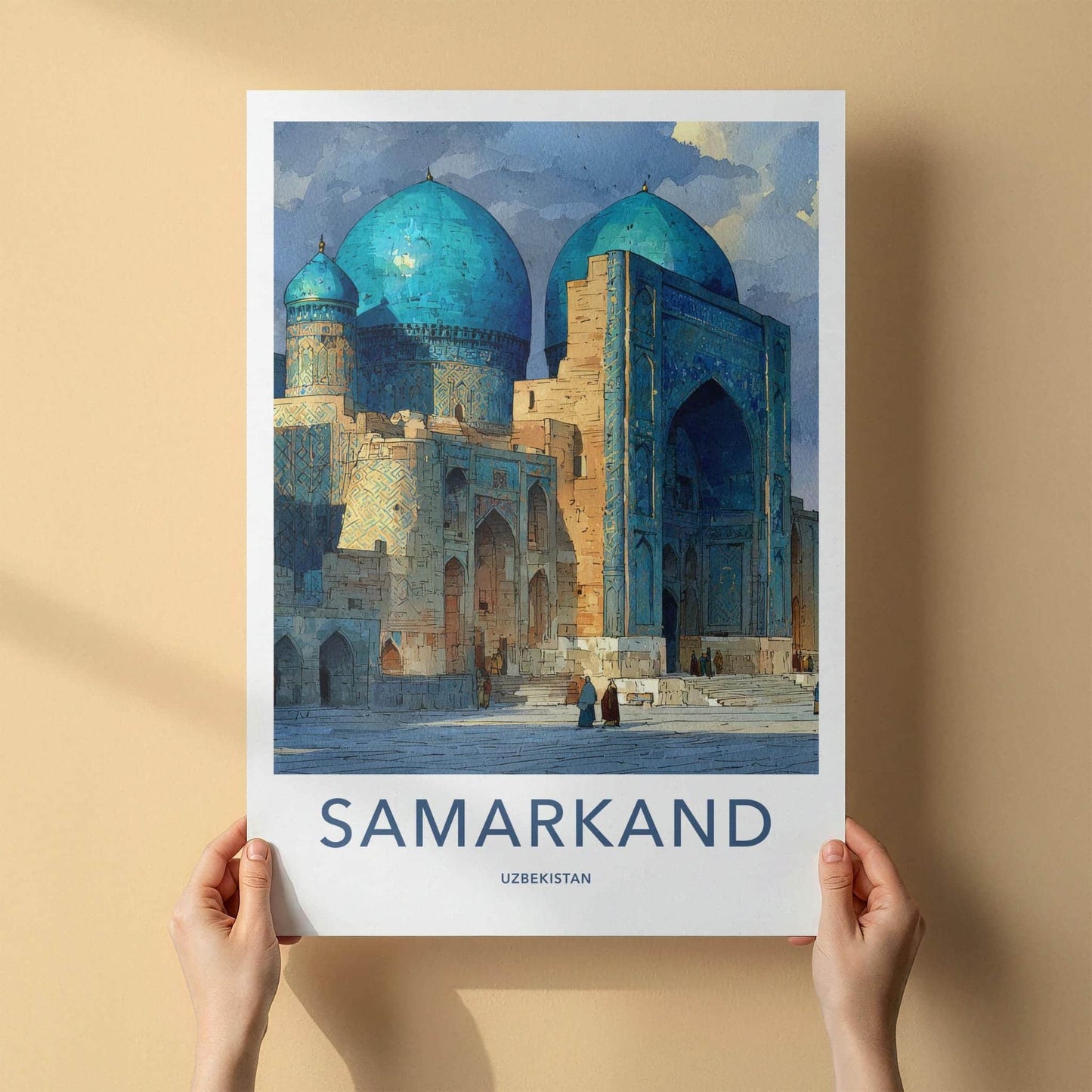 Samarkand Poster - Uzbekistan Travel Art - Majestic Blue Domes Home Decor