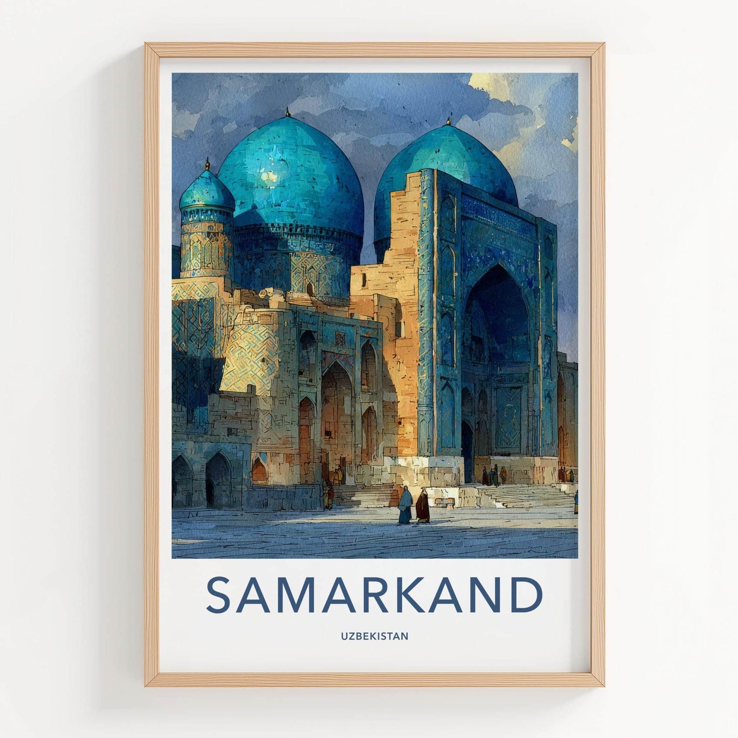 Samarkand Poster - Uzbekistan Travel Art - Majestic Blue Domes Home Decor