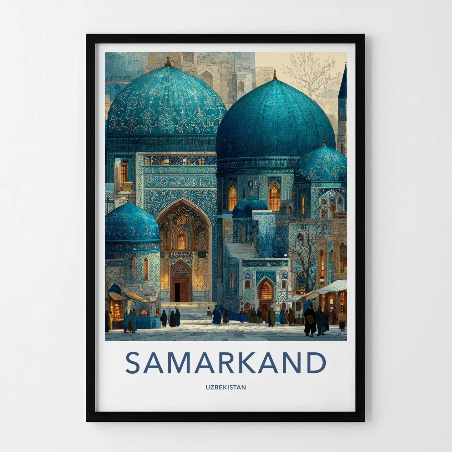 Samarkand Poster - Uzbekistan Travel Art - Ornate Blue Domes Home Decor