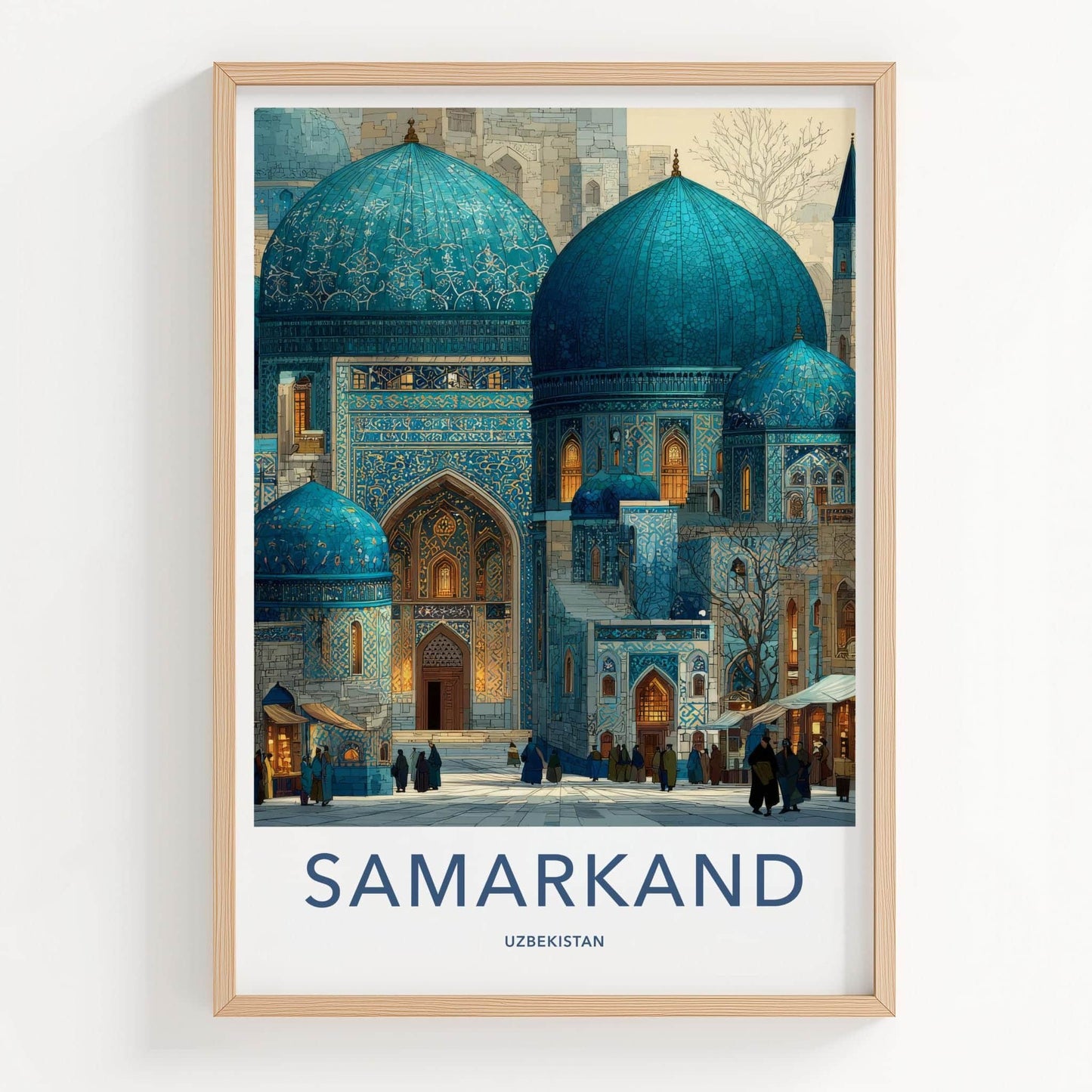 Samarkand Poster - Uzbekistan Travel Art - Ornate Blue Domes Home Decor