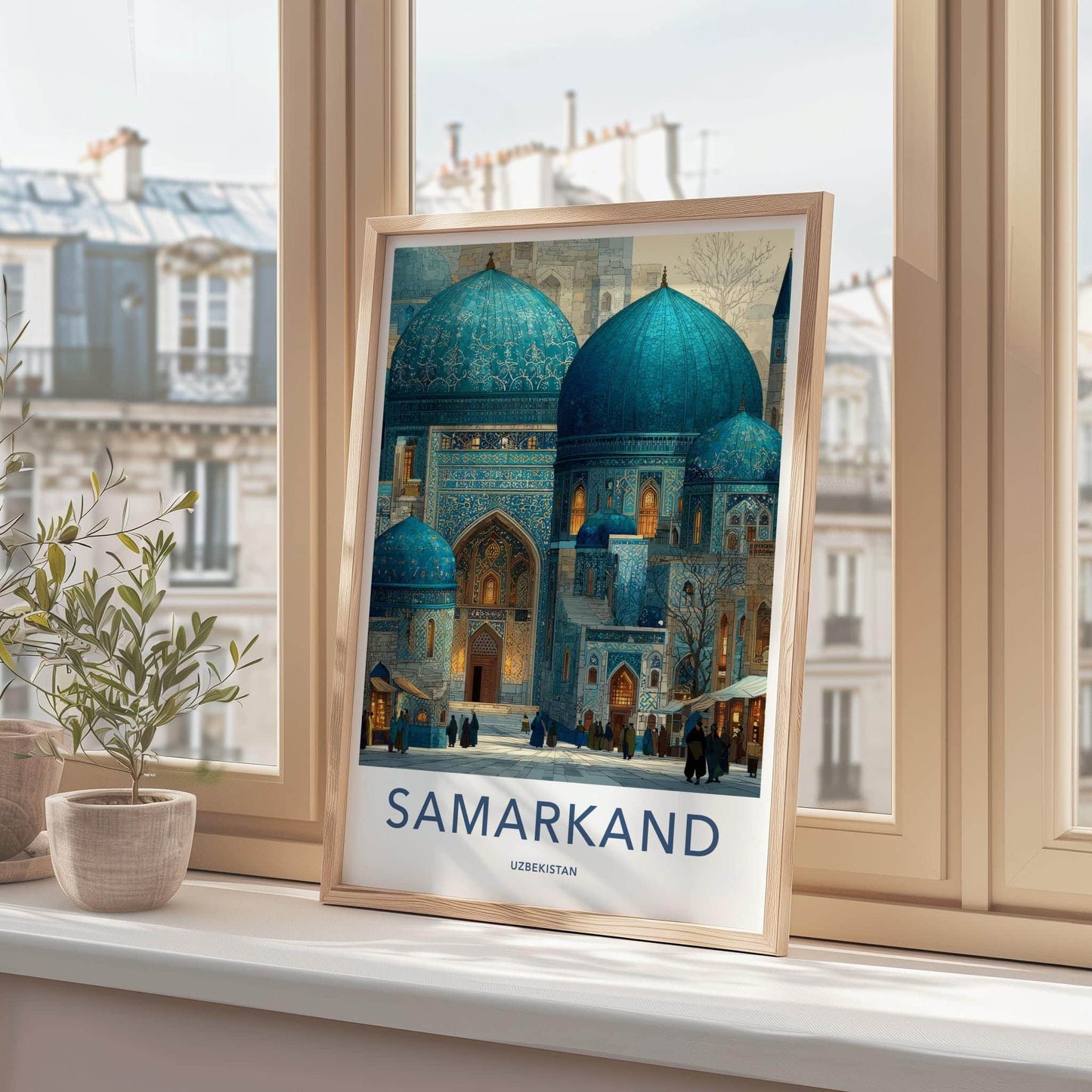 Samarkand Poster - Uzbekistan Travel Art - Ornate Blue Domes Home Decor