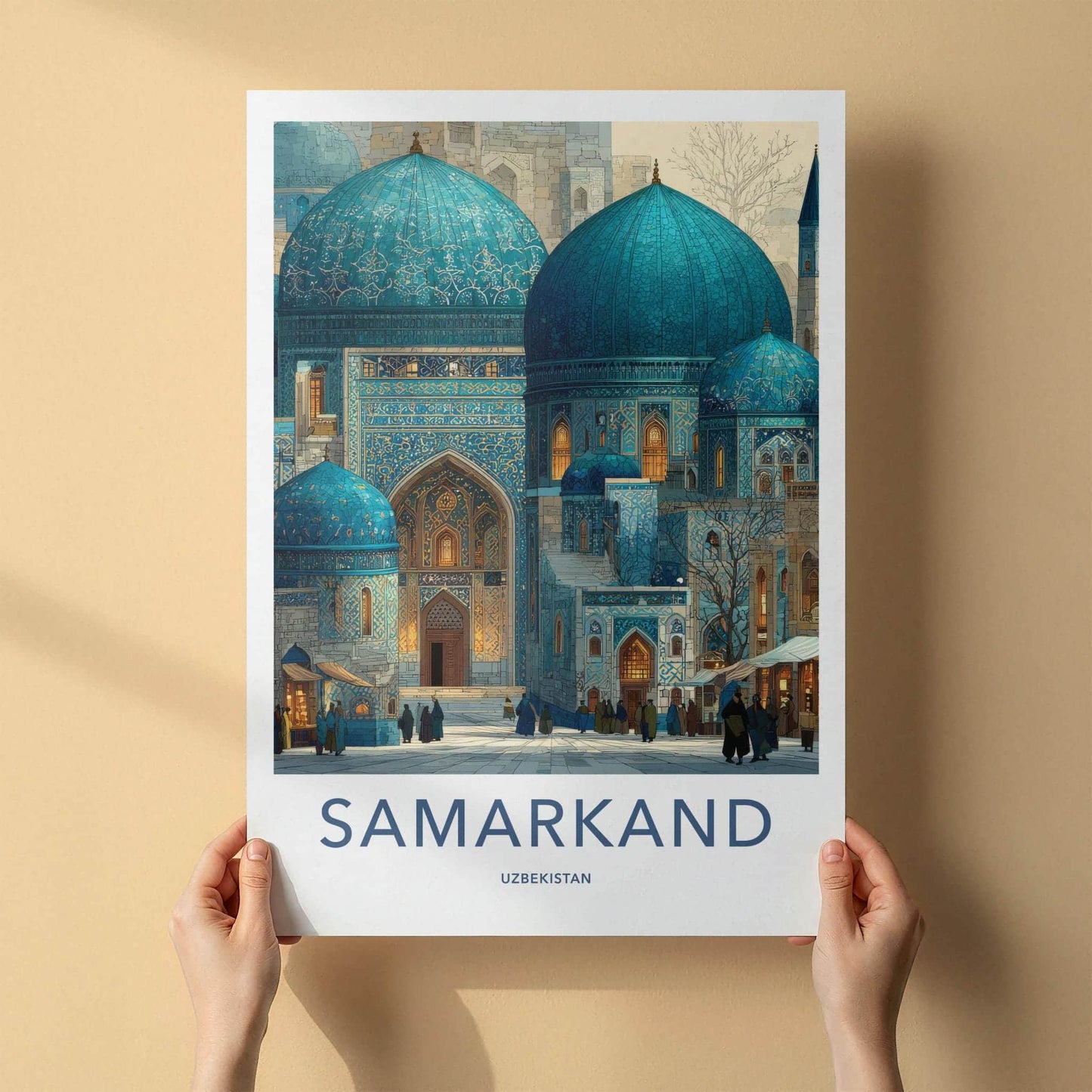 Samarkand Poster - Uzbekistan Travel Art - Ornate Blue Domes Home Decor