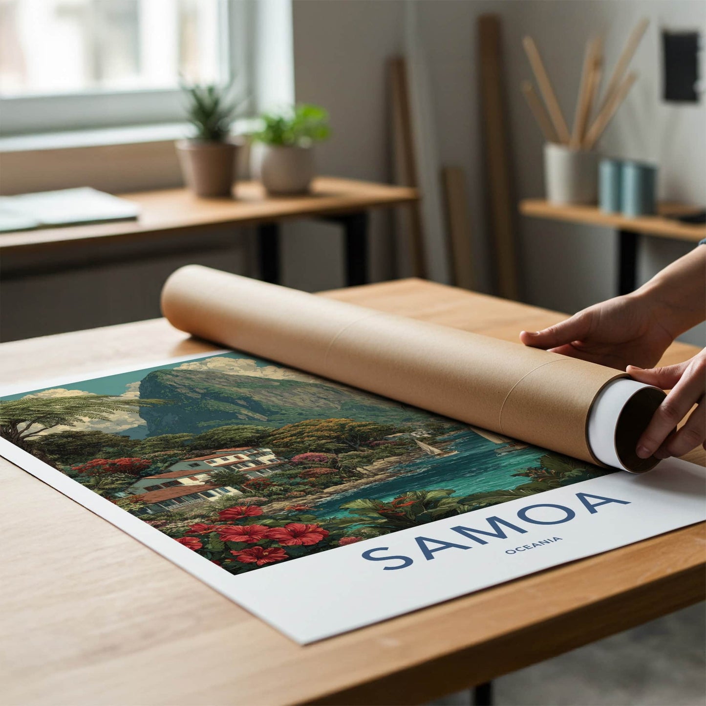 Samoa Poster - Samoa Travel Print - Hillside Fishing Village Home Decor