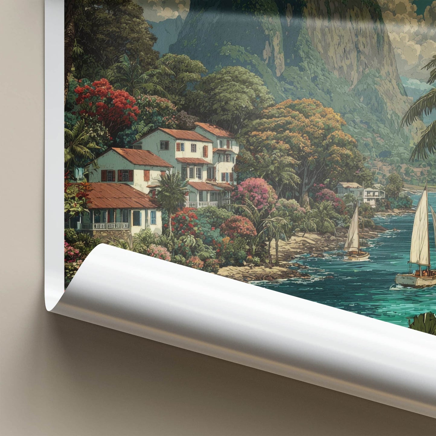 Samoa Poster - Samoa Travel Print - Hillside Fishing Village Home Decor