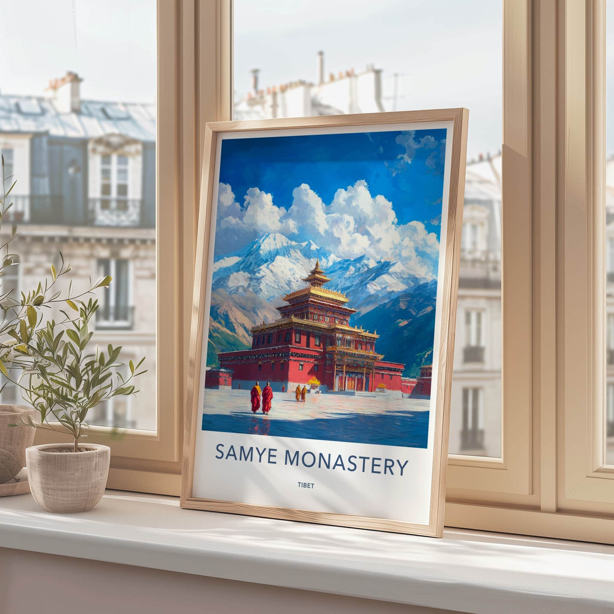 Samye Monastery Poster - Tibet Art Print - Monastery Snowy Peaks Wall Decor