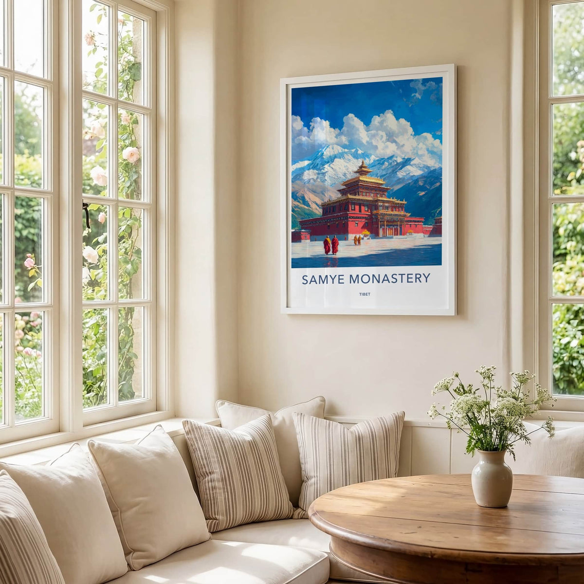 Samye Monastery Poster - Tibet Art Print - Monastery Snowy Peaks Wall Decor