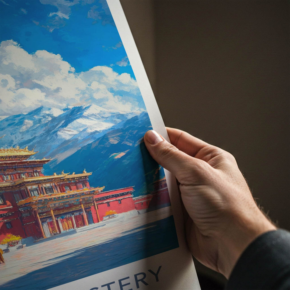 Samye Monastery Poster - Tibet Art Print - Monastery Snowy Peaks Wall Decor