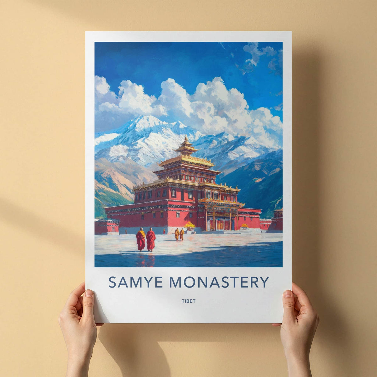 Samye Monastery Poster - Tibet Art Print - Monastery Snowy Peaks Wall Decor