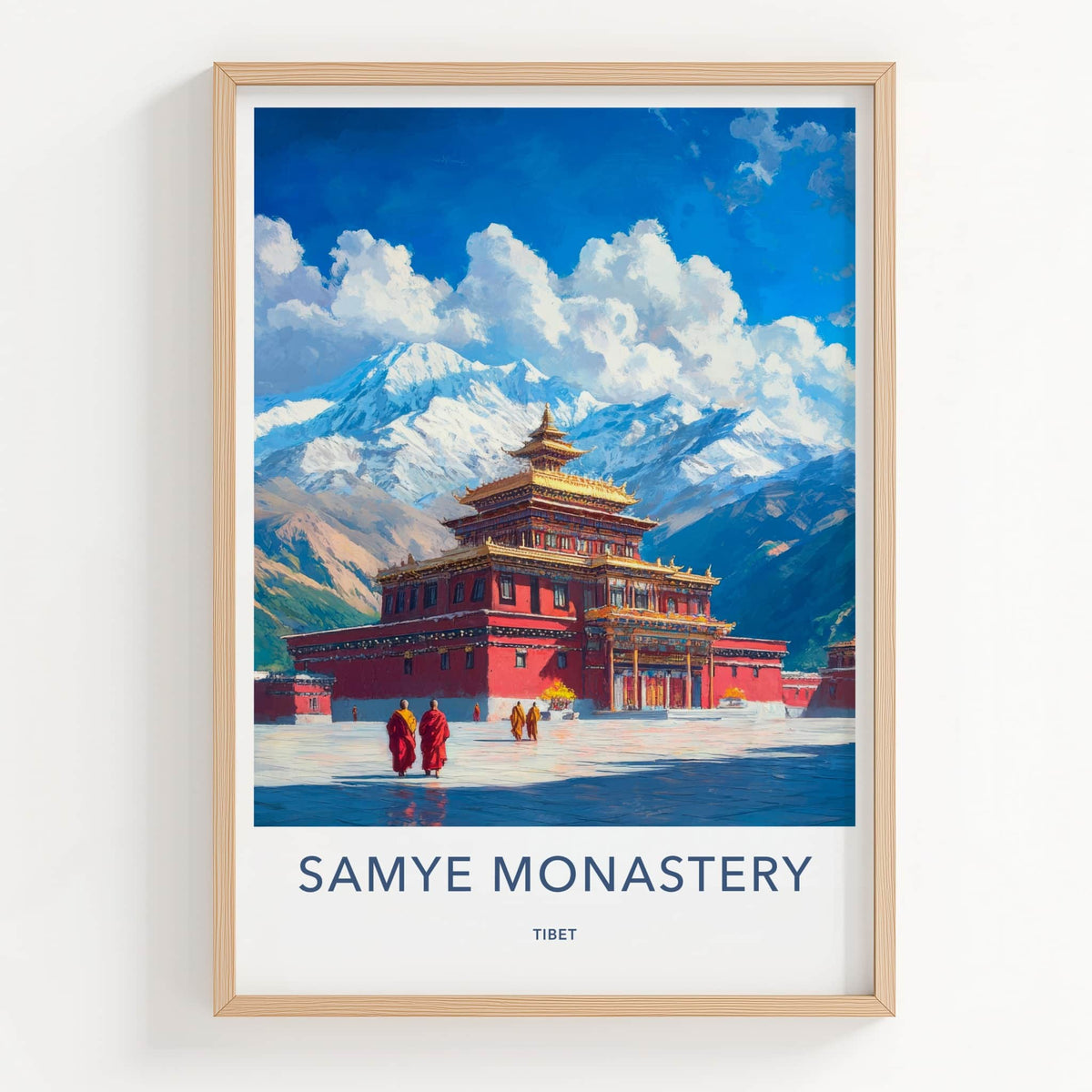 Samye Monastery Poster - Tibet Art Print - Monastery Snowy Peaks Wall Decor