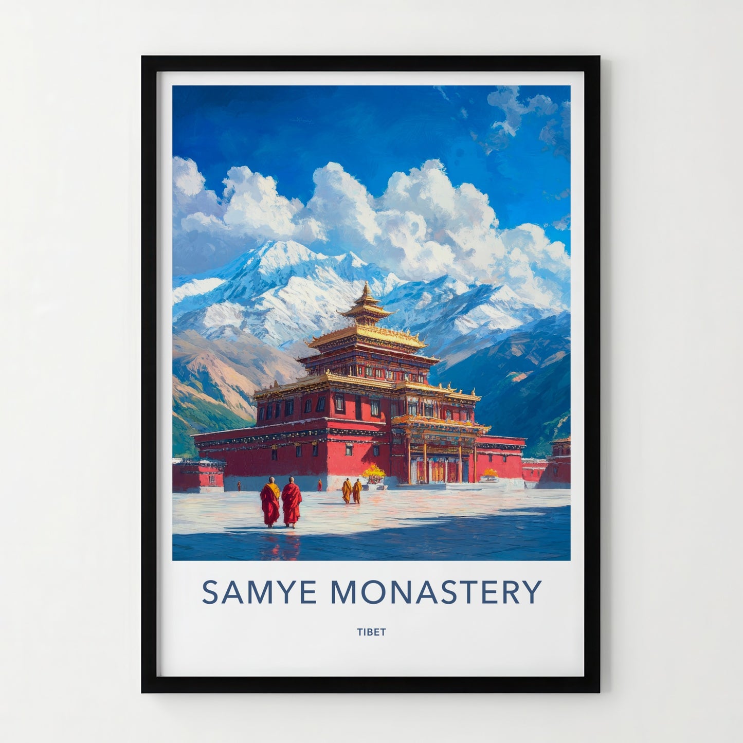 Samye Monastery Poster - Tibet Art Print - Monastery Snowy Peaks Wall Decor