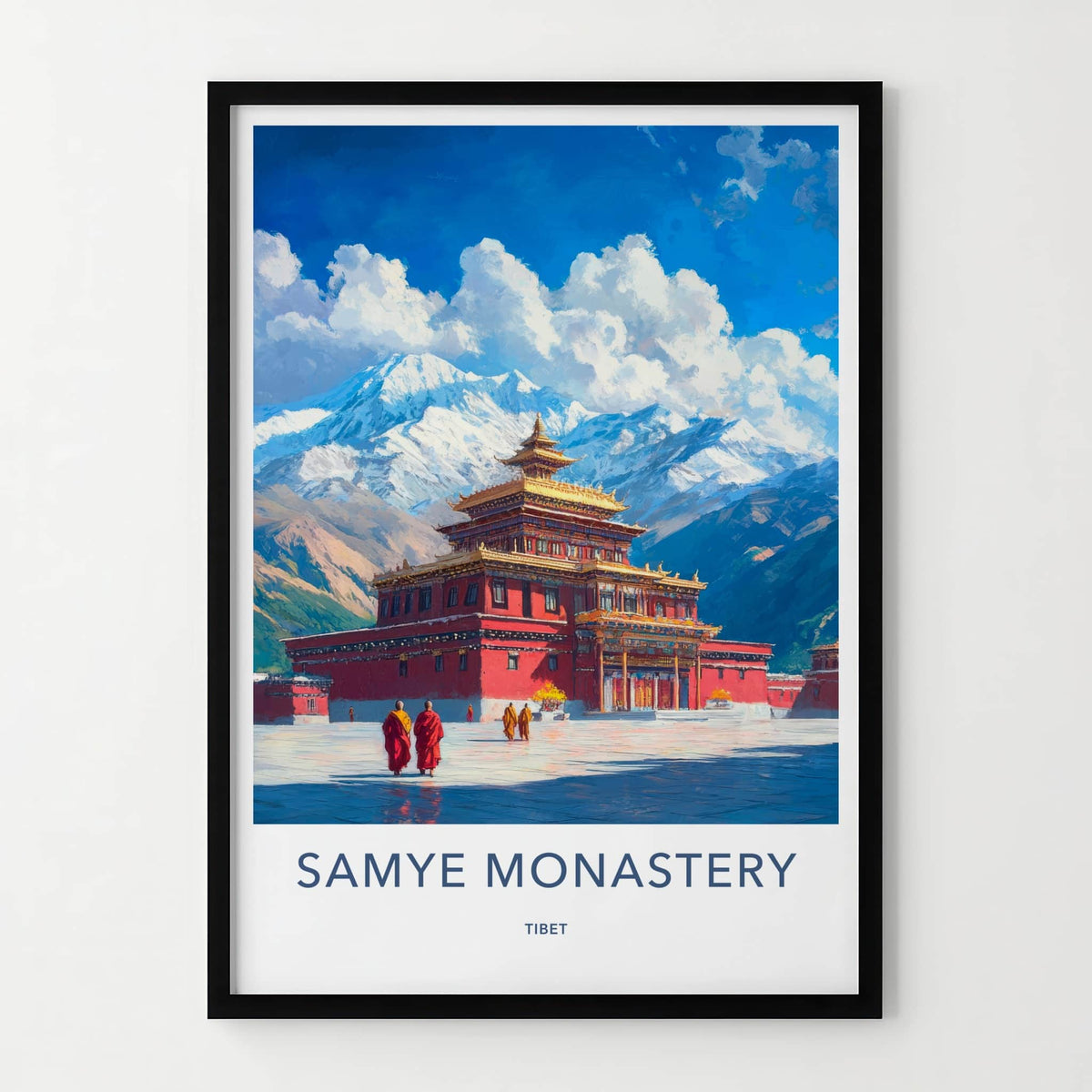 Samye Monastery Poster - Tibet Art Print - Monastery Snowy Peaks Wall Decor
