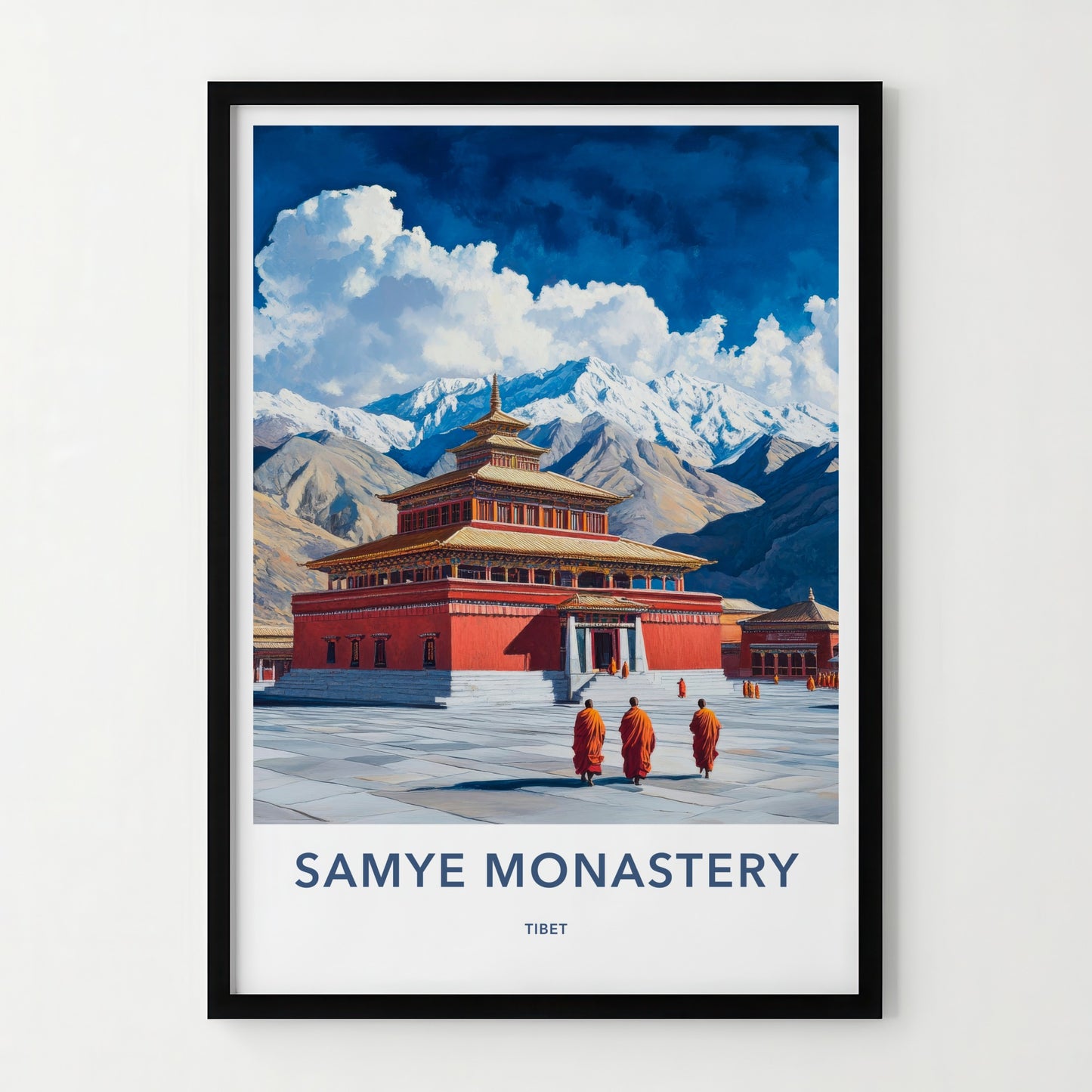Samye Monastery Poster - Tibet Art Print - Monks Temple Mountains Wall Decor