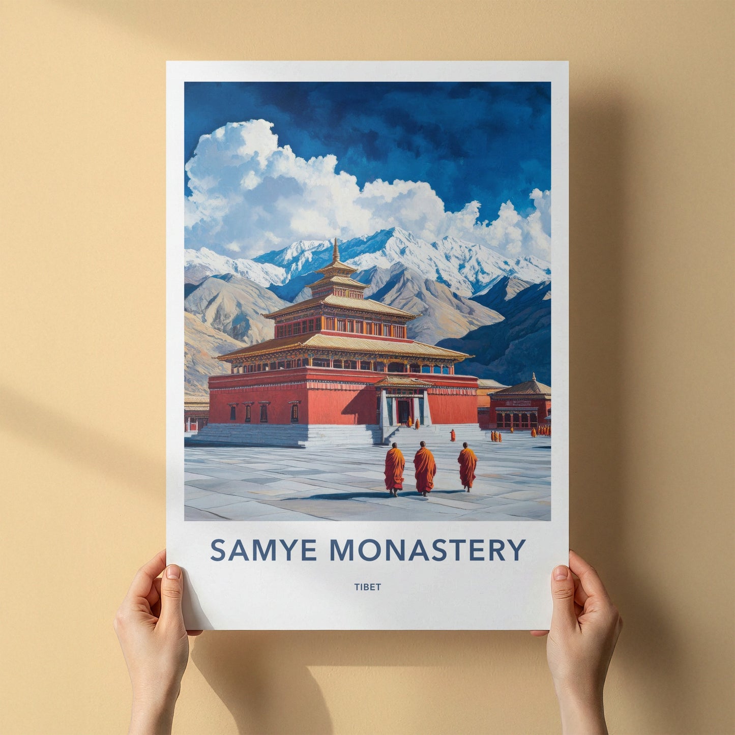 Samye Monastery Poster - Tibet Art Print - Monks Temple Mountains Wall Decor