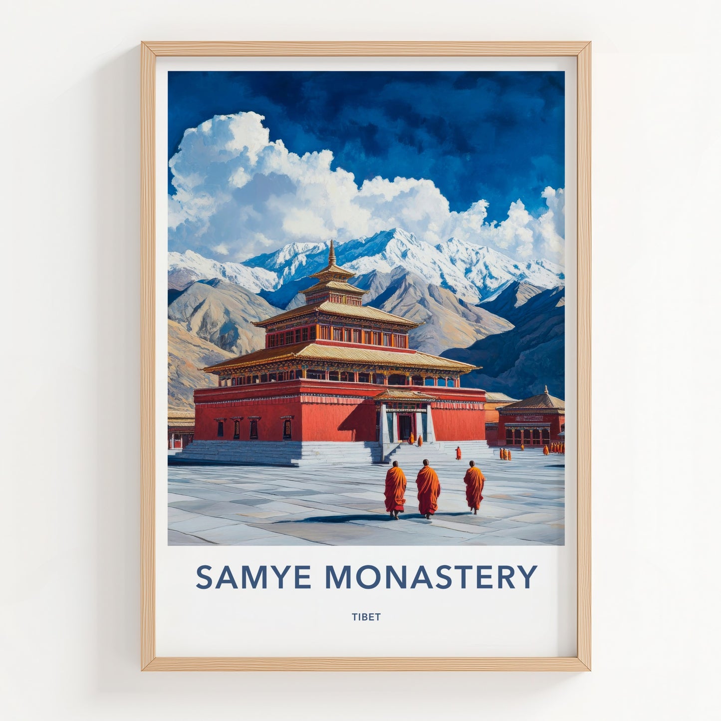 Samye Monastery Poster - Tibet Art Print - Monks Temple Mountains Wall Decor