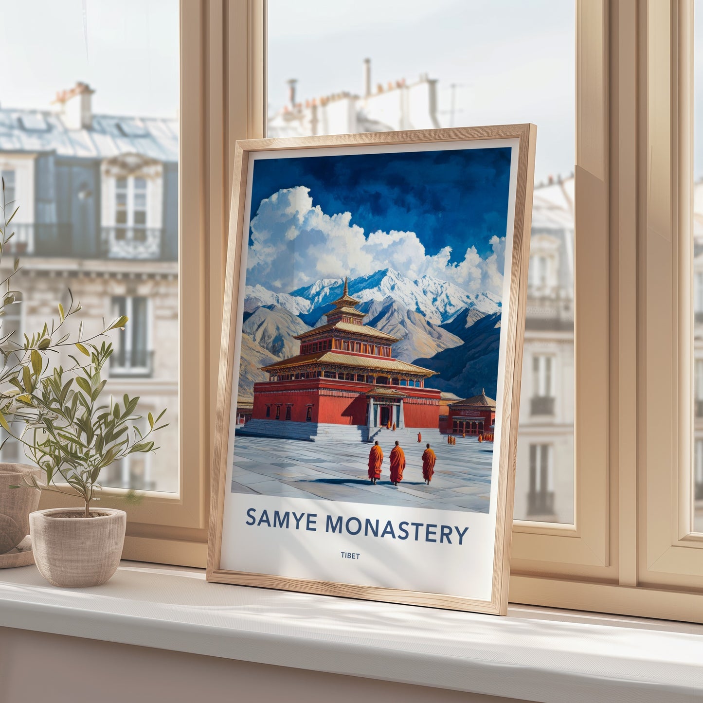 Samye Monastery Poster - Tibet Art Print - Monks Temple Mountains Wall Decor
