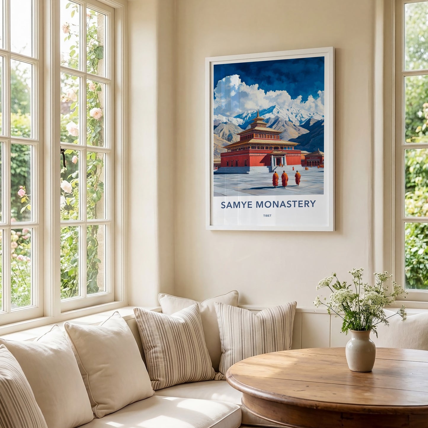 Samye Monastery Poster - Tibet Art Print - Monks Temple Mountains Wall Decor