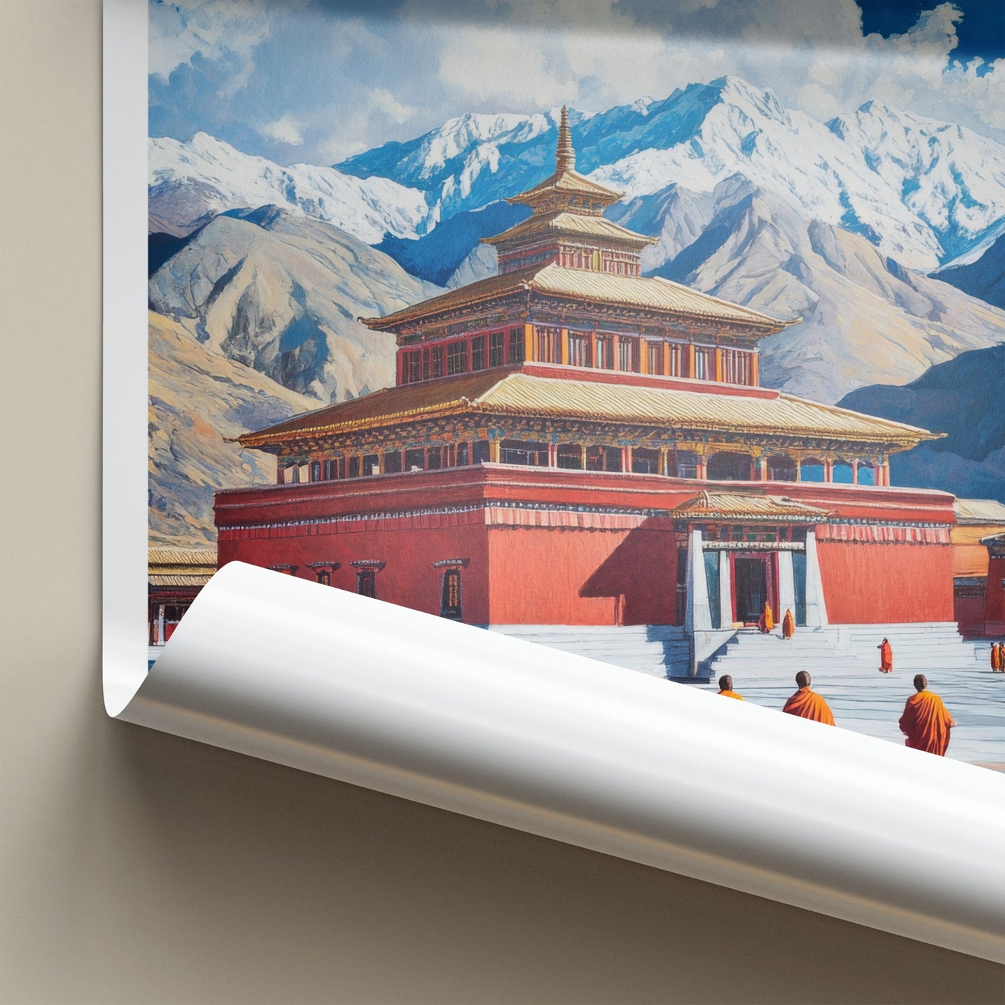 Samye Monastery Poster - Tibet Art Print - Monks Temple Mountains Wall Decor
