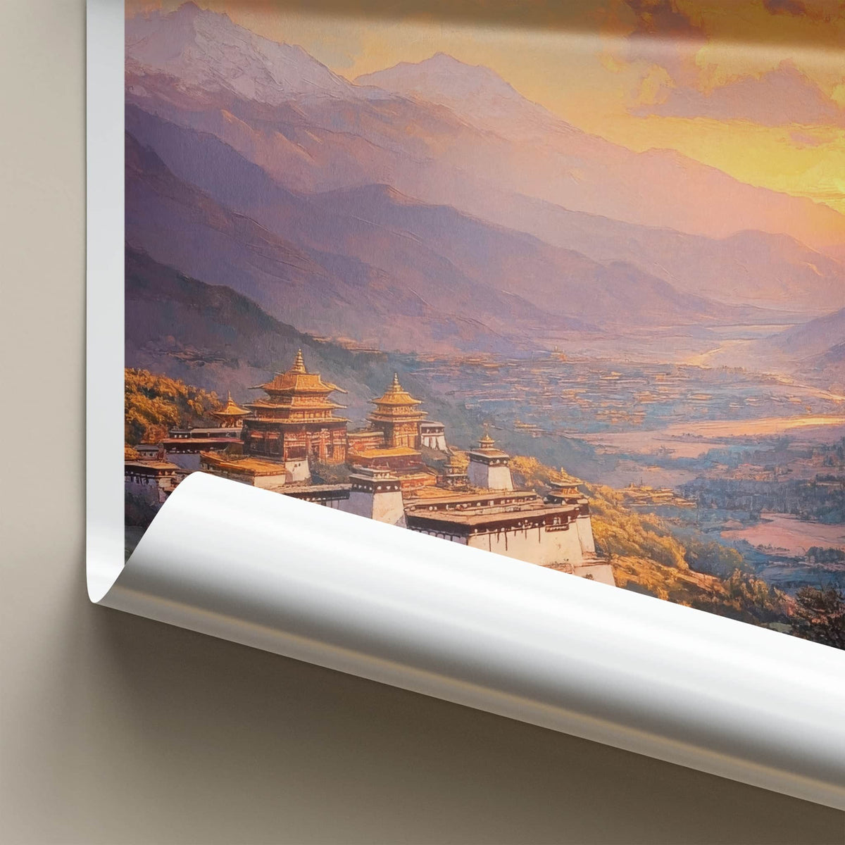 Samye Monastery Poster - Tibet Travel Art - Golden Monastery Valley Home Decor