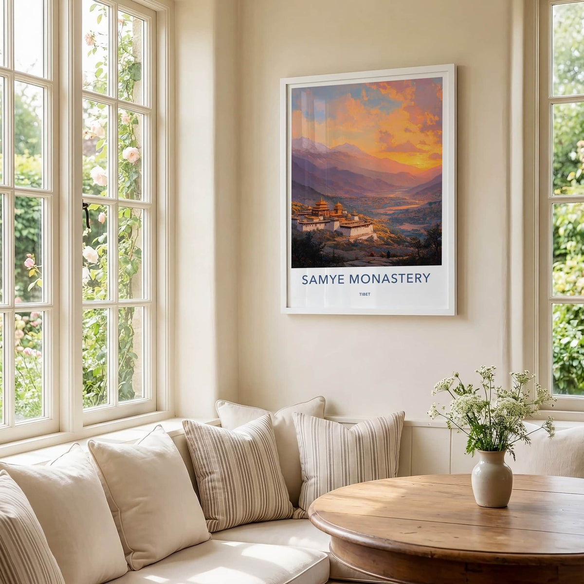 Samye Monastery Poster - Tibet Travel Art - Golden Monastery Valley Home Decor
