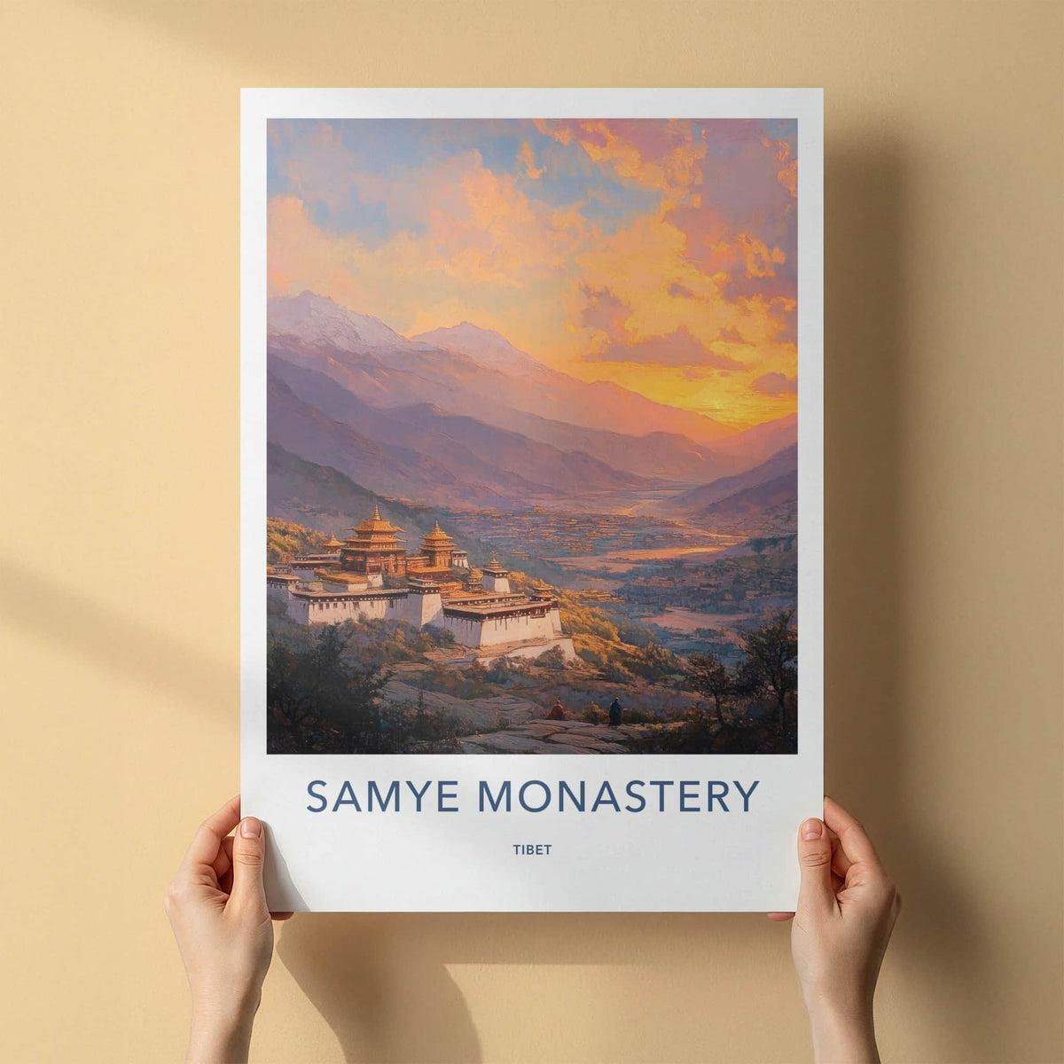 Samye Monastery Poster - Tibet Travel Art - Golden Monastery Valley Home Decor