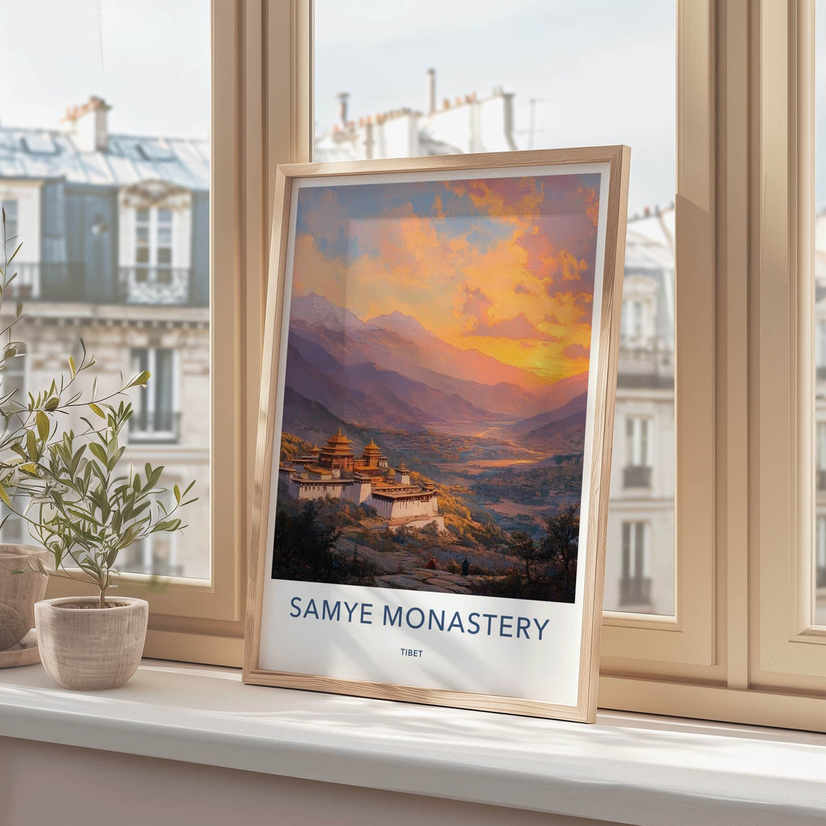 Samye Monastery Poster - Tibet Travel Art - Golden Monastery Valley Home Decor