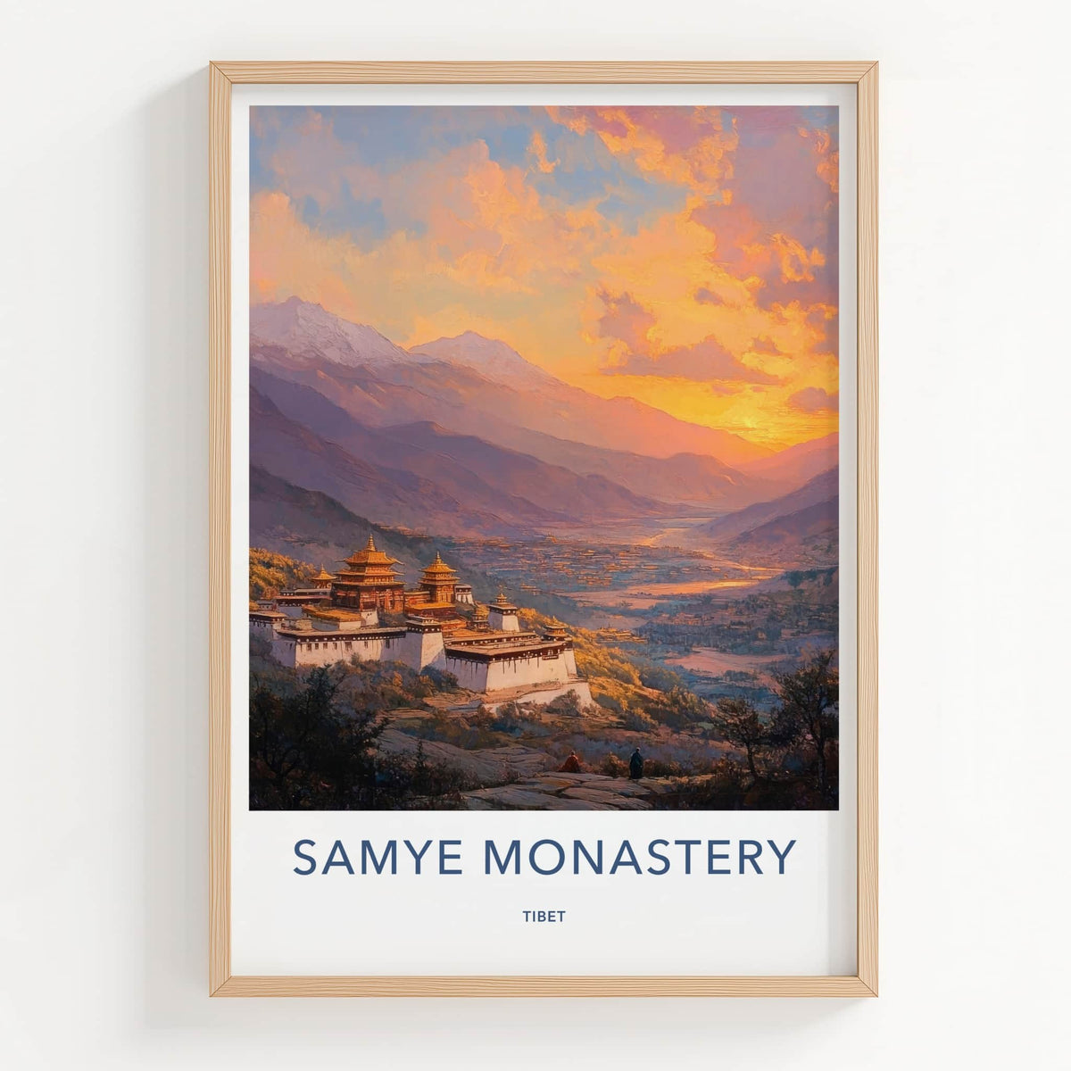 Samye Monastery Poster - Tibet Travel Art - Golden Monastery Valley Home Decor