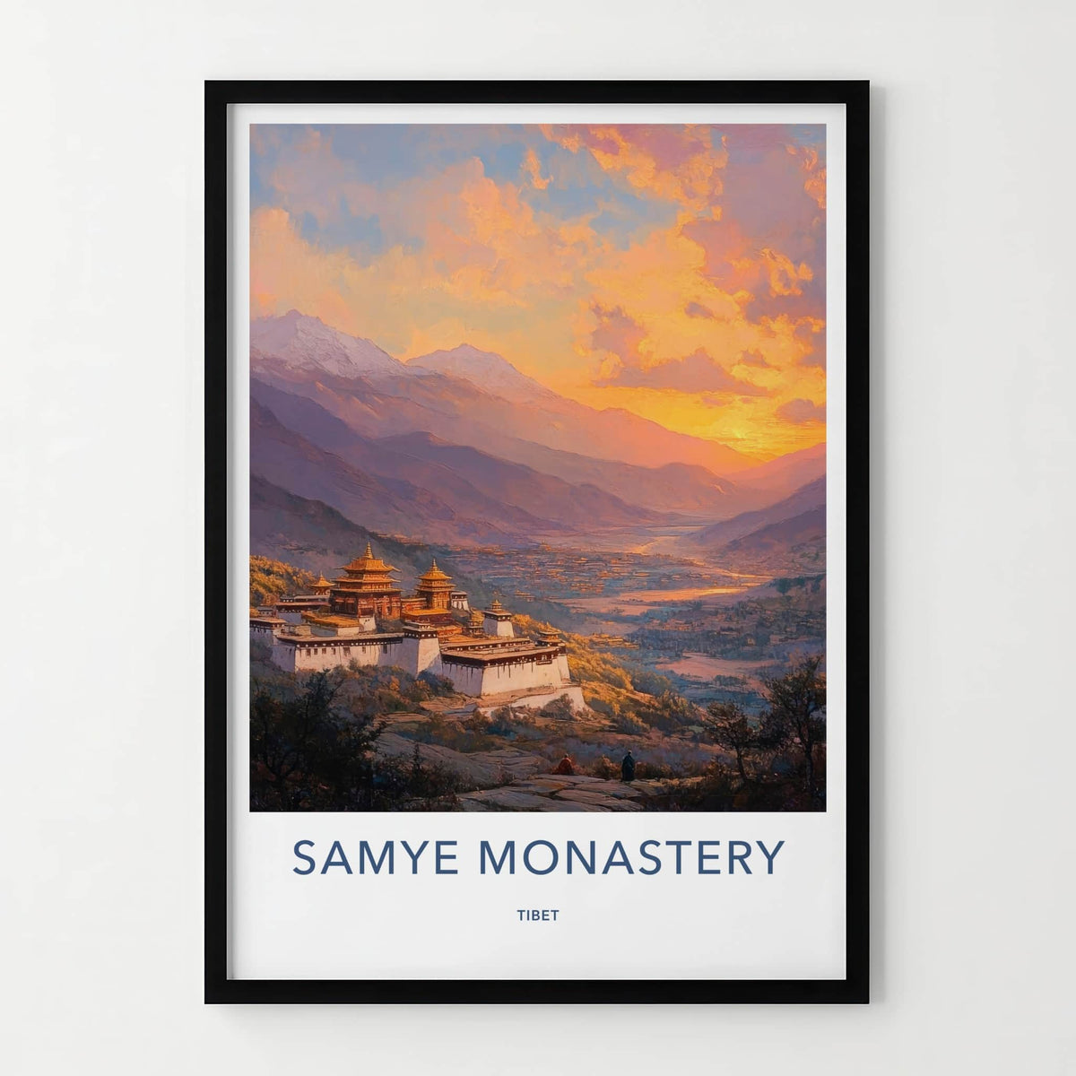 Samye Monastery Poster - Tibet Travel Art - Golden Monastery Valley Home Decor
