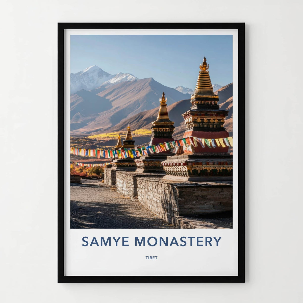 Samye Monastery Poster - Tibet Travel Art - Golden Stupas Flags Home Decor