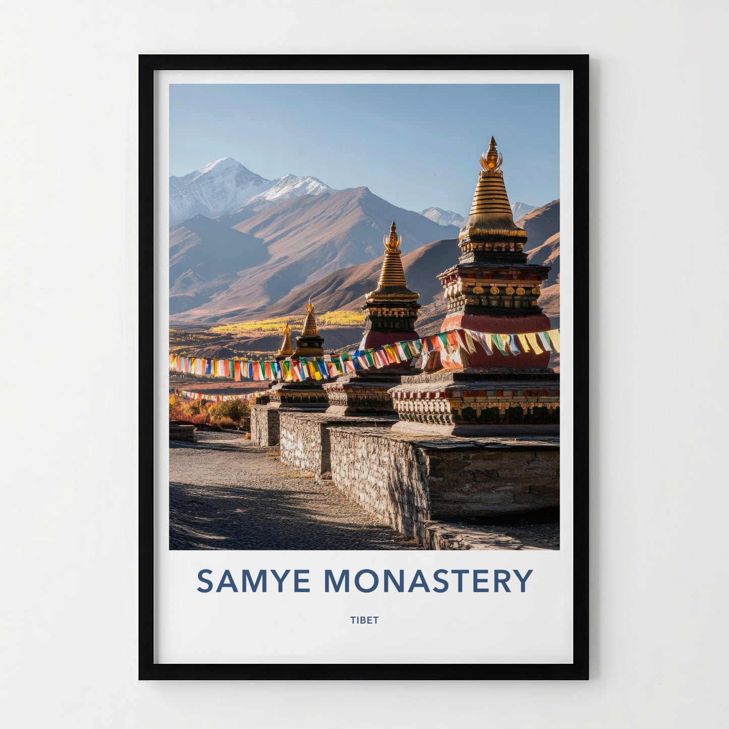 Samye Monastery Poster - Tibet Travel Art - Golden Stupas Flags Home Decor