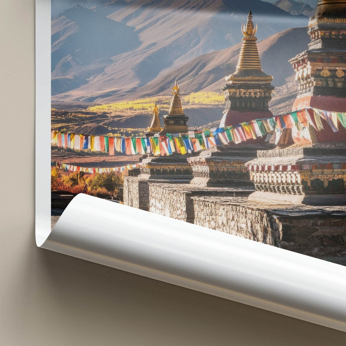 Samye Monastery Poster - Tibet Travel Art - Golden Stupas Flags Home Decor