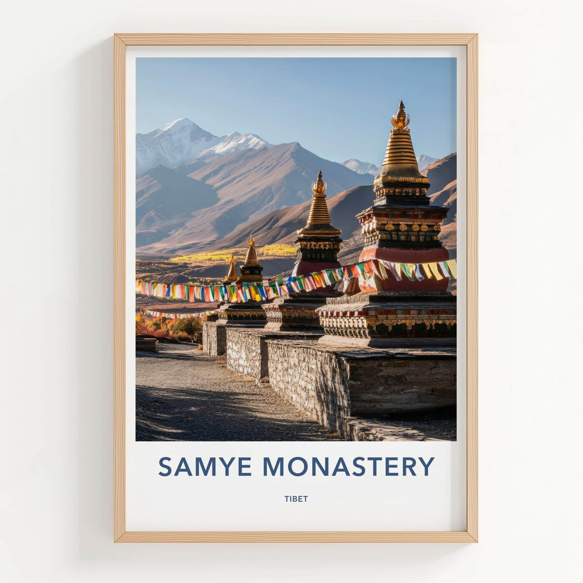 Samye Monastery Poster - Tibet Travel Art - Golden Stupas Flags Home Decor