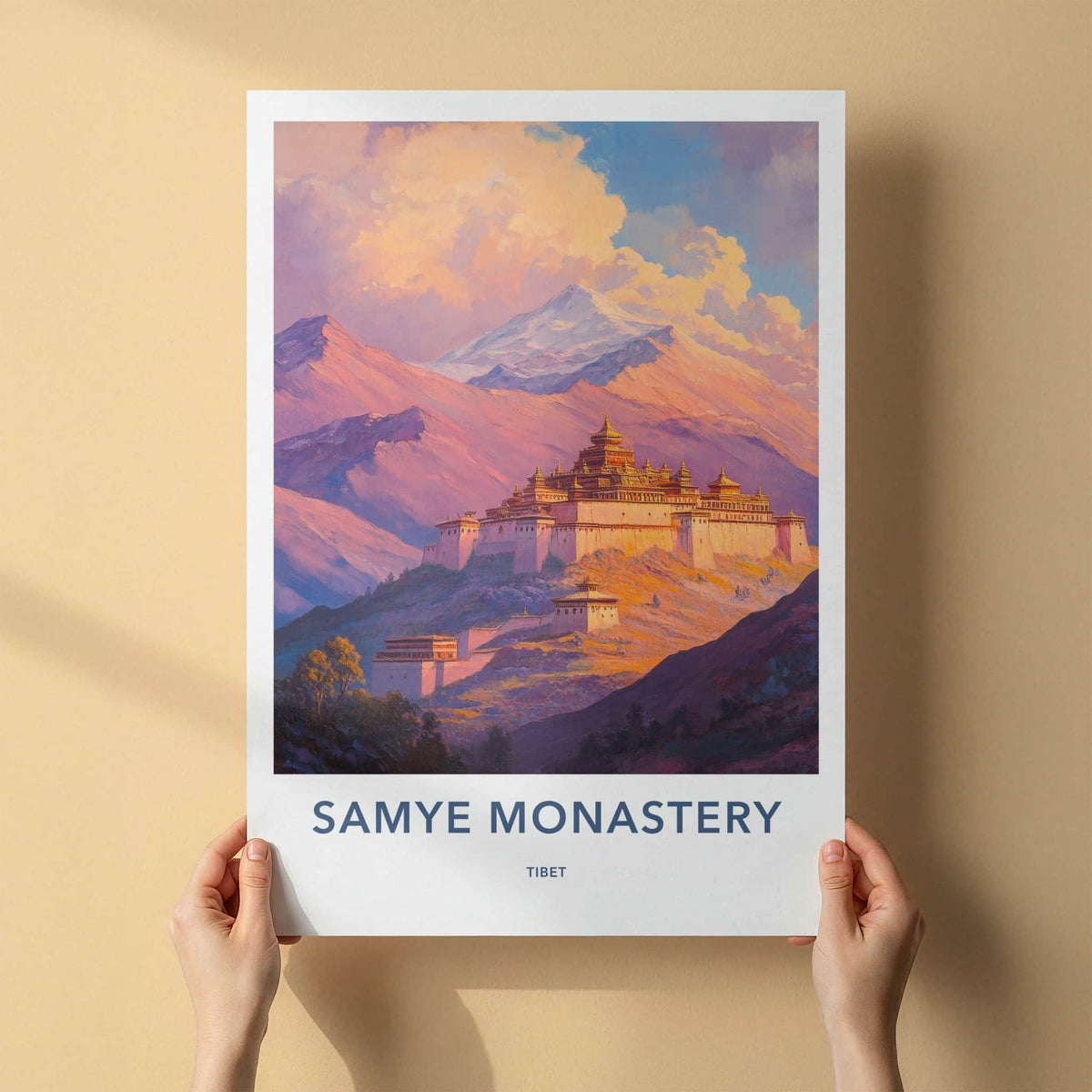 Samye Monastery Poster - Tibet Travel Art - Himalayan Monastery Peaks Wall Decor