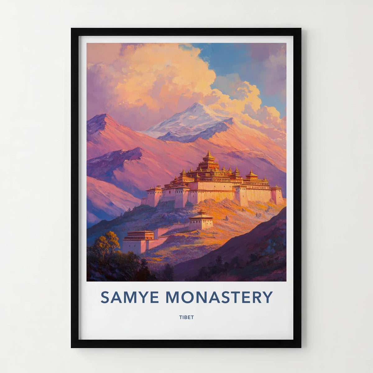 Samye Monastery Poster - Tibet Travel Art - Himalayan Monastery Peaks Wall Decor